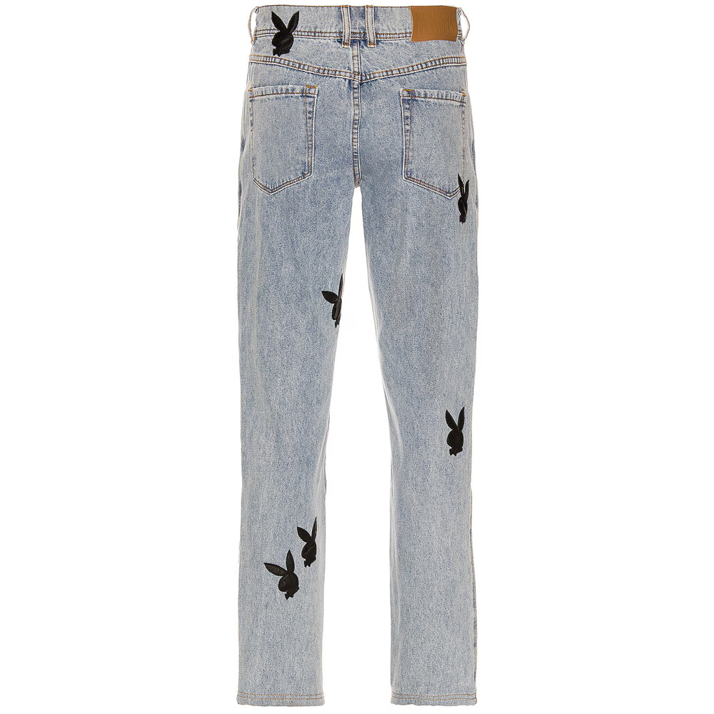 Playboy X Pleasures Black Leather Bunny Applique Denim Jeans Men’s Size 28 RARE - Picture 3 of 13